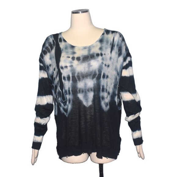 Go by GoSilk Tie Dye Top Oversized Distressed Silk Long Sleeves L - Picture 1 of 9